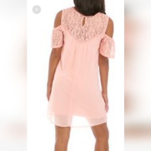 Pastel Peach Mini Slip Babydoll Dress Lace Cold Shoulder Romantic Coquette - Picture 11 of 11